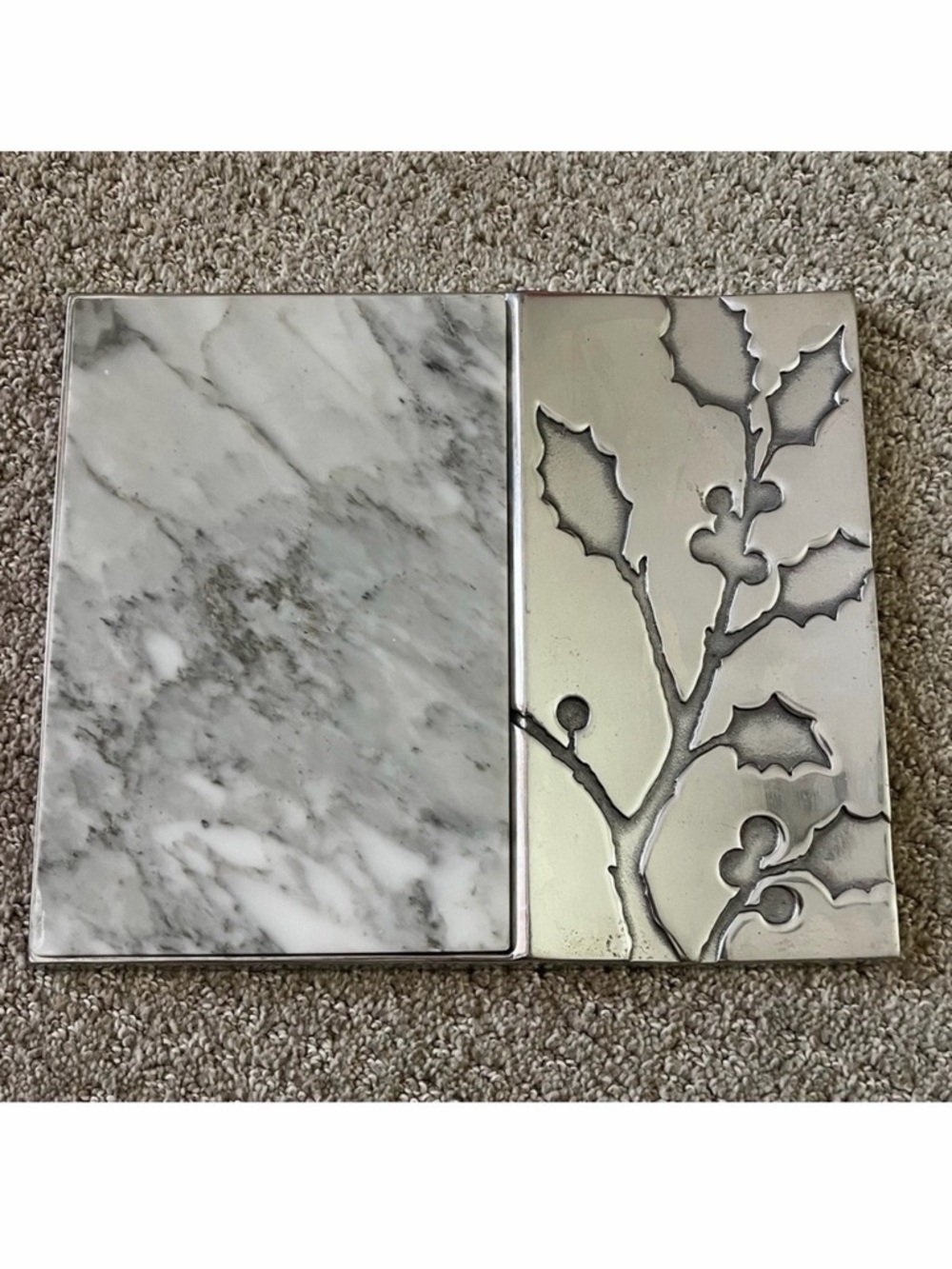 Arthur Court Holly White Marble Cheese Board / Aluminum Bread Tray Set NO KNIFE